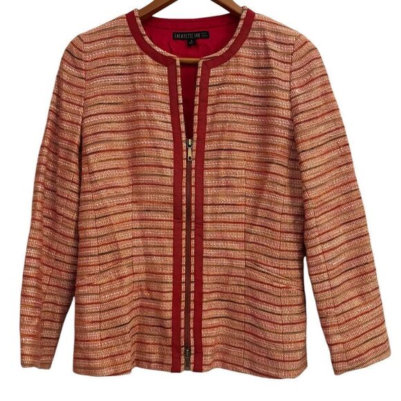 Lafayette 148 Women’s Red Gold Tweed 2-Way Zipper Career Professional Jacket 4 - Picture 1 of 7